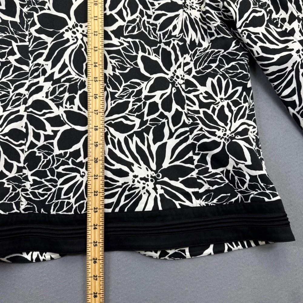 Chicos Womens Black White Floral Open Front Blazer Jacket Size 3 XL Cotton Blend